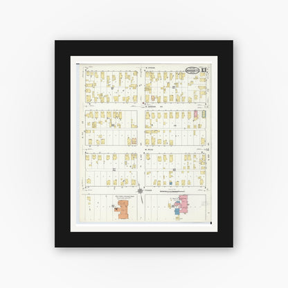 Old map wall art mockup — black gallery frame with white mat — Sanborn Fire Insurance Map from Marquette, Marquette County, Michigan (1917), Sheet #0013
