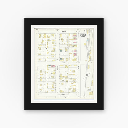 Old map wall art mockup — black gallery frame with white mat — Sanborn Fire Insurance Map from Phillips, Price County, Wisconsin (1909), Sheet #0003