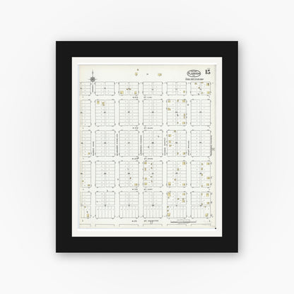 Old map wall art mockup — black gallery frame with white mat — Sanborn Fire Insurance Map from Plainview, Hale County, Texas (1921), Sheet #0015