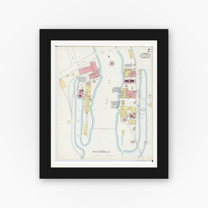 Old map wall art mockup — black gallery frame with white mat — Sanborn Fire Insurance Map from Niles, Berrien County, Michigan (1895), Sheet #0007