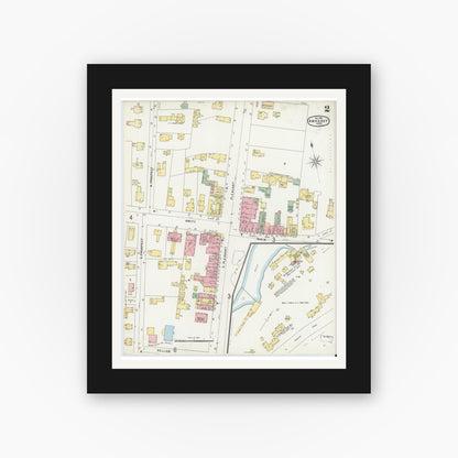 Old map wall art mockup — black gallery frame with white mat — Sanborn Fire Insurance Map from Amherst, Hampshire County, Massachusetts (1896), Sheet #0002
