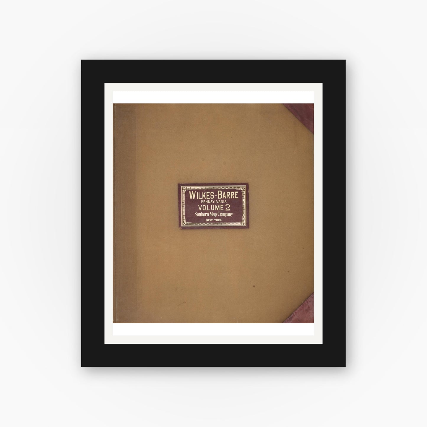Old map wall art mockup — black gallery frame with white mat — Sanborn Fire Insurance Map from Wilkes Barre, Luzerne County, Pennsylvania (1950), Sheet #0001