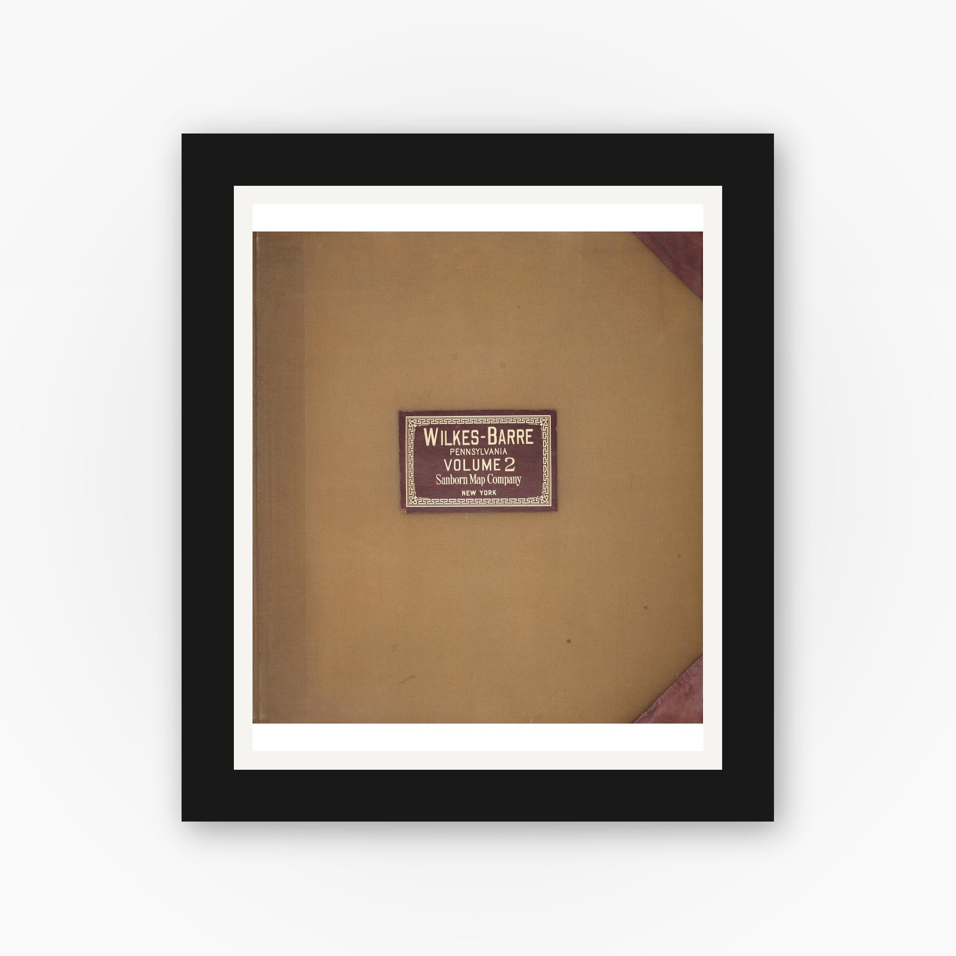 Old map wall art mockup — black gallery frame with white mat — Sanborn Fire Insurance Map from Wilkes Barre, Luzerne County, Pennsylvania (1950), Sheet #0001