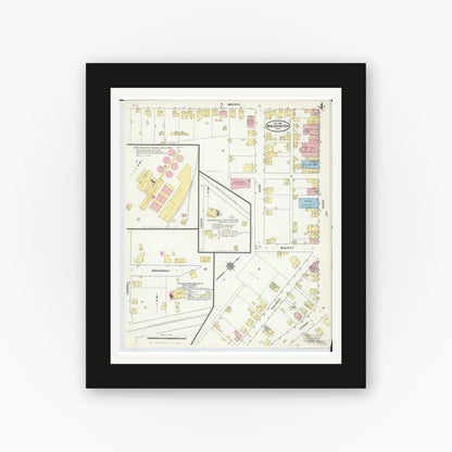 Old map wall art mockup — black gallery frame with white mat — Sanborn Fire Insurance Map from New Lexington, Perry County, Ohio (1909), Sheet #0004
