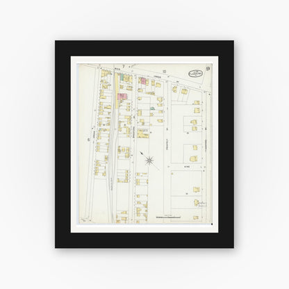 Old map wall art mockup — black gallery frame with white mat — Sanborn Fire Insurance Map from Flushing, Queens County, New York (1897), Sheet #0009
