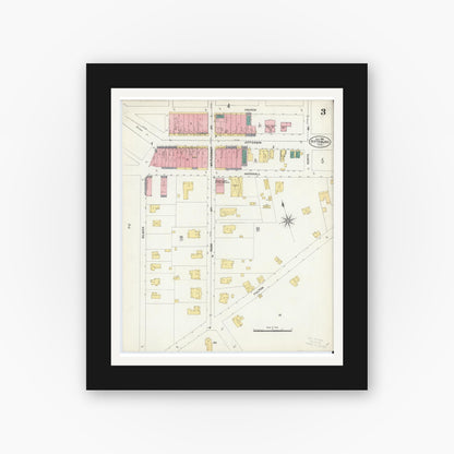 Old map wall art mockup — black gallery frame with white mat — Sanborn Fire Insurance Map from Pittsburg, Camp County, Texas (1906), Sheet #0003