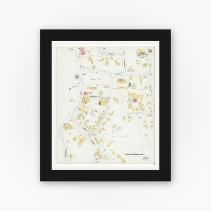 Old map wall art mockup — black gallery frame with white mat — Sanborn Fire Insurance Map from Marlborough, Middlesex County, Massachusetts (1906), Sheet #0016