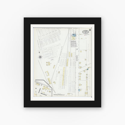 Old map wall art mockup — black gallery frame with white mat — Sanborn Fire Insurance Map from Tomah, Monroe County, Wisconsin (1891), Sheet #0002