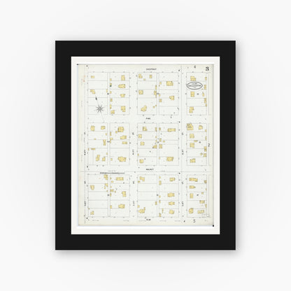 Old map wall art mockup — black gallery frame with white mat — Sanborn Fire Insurance Map from Chillicothe, Peoria County, Illinois (1899), Sheet #0003