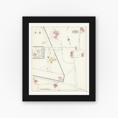 Old map wall art mockup — black gallery frame with white mat — Sanborn Fire Insurance Map from Canonsburg, Washington County, Pennsylvania (1913), Sheet #0020