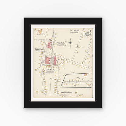 Old map wall art mockup — black gallery frame with white mat — Sanborn Fire Insurance Map from Gastonia, Gaston County, North Carolina (1922), Sheet #0041
