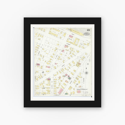 Old map wall art mockup — black gallery frame with white mat — Sanborn Fire Insurance Map from Ann Arbor, Washtenaw County, Michigan (1908), Sheet #0023