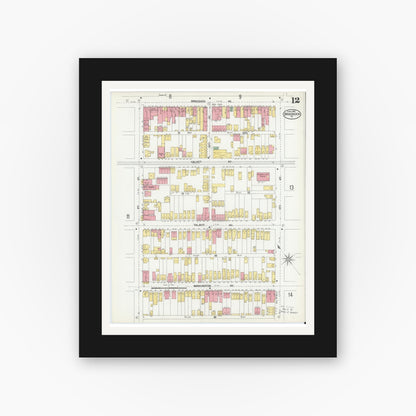 Old map wall art mockup — black gallery frame with white mat — Sanborn Fire Insurance Map from Braddock, Allegheny County, Pennsylvania (1901), Sheet #0012