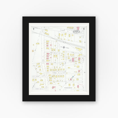 Old map wall art mockup — black gallery frame with white mat — Sanborn Fire Insurance Map from Edwardsville, Madison County, Illinois (1930), Sheet #0007