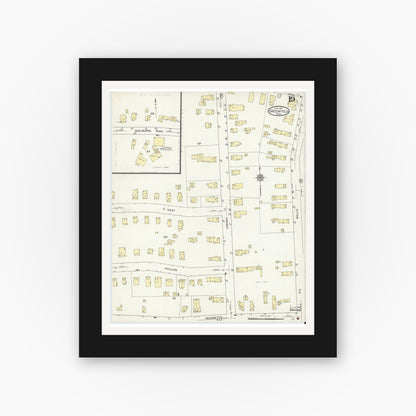 Old map wall art mockup — black gallery frame with white mat — Sanborn Fire Insurance Map from Greenfield, Franklin County, Massachusetts (1914), Sheet #0019