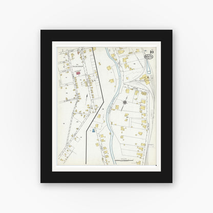 Old map wall art mockup — black gallery frame with white mat — Sanborn Fire Insurance Map from Marion, Smyth County, Virginia (1921), Sheet #0010
