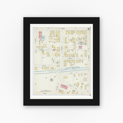 Old map wall art mockup — black gallery frame with white mat — Sanborn Fire Insurance Map from Rome, Oneida County, New York (1894), Sheet #0004