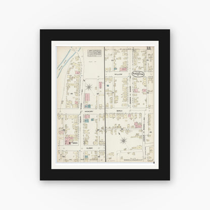 Old map wall art mockup — black gallery frame with white mat — Sanborn Fire Insurance Map from Scranton, Lackawanna County, Pennsylvania (1884), Sheet #0013