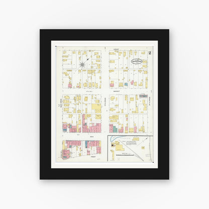 Old map wall art mockup — black gallery frame with white mat — Sanborn Fire Insurance Map from Shawneetown, Gallatin County, Illinois (1906), Sheet #0002