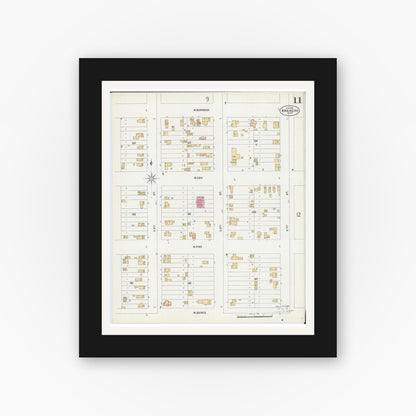 Old map wall art mockup — black gallery frame with white mat — Sanborn Fire Insurance Map from Brainerd, Crow Wing County, Minnesota (1898), Sheet #0011