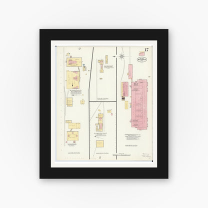 Old map wall art mockup — black gallery frame with white mat — Sanborn Fire Insurance Map from Mount Vernon, Knox County, Ohio (1907), Sheet #0017