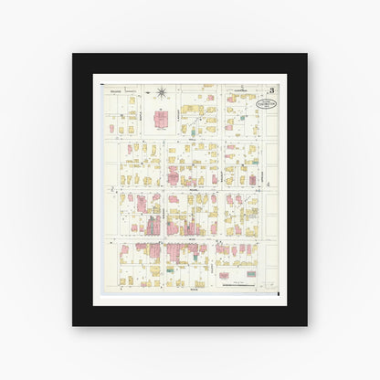 Old map wall art mockup — black gallery frame with white mat — Sanborn Fire Insurance Map from Covington, Miami County, Ohio (1905), Sheet #0003