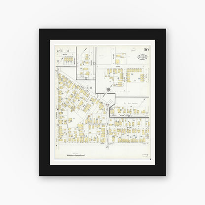 Old map wall art mockup — black gallery frame with white mat — Sanborn Fire Insurance Map from Key West, Monroe County, Florida (1912), Sheet #0020
