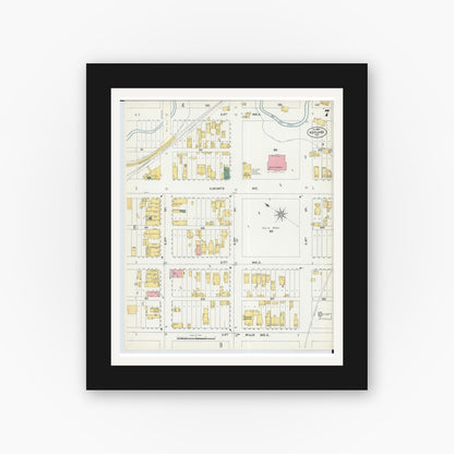 Old map wall art mockup — black gallery frame with white mat — Sanborn Fire Insurance Map from Ashland, Ashland County, Wisconsin (1901), Sheet #0007