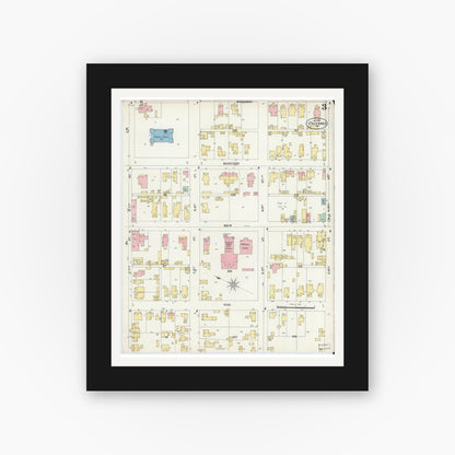 Old map wall art mockup — black gallery frame with white mat — Sanborn Fire Insurance Map from Vincennes, Knox County, Indiana (1897), Sheet #0003