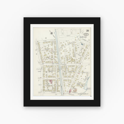 Old map wall art mockup — black gallery frame with white mat — Sanborn Fire Insurance Map from Rome, Oneida County, New York (1914), Sheet #0028