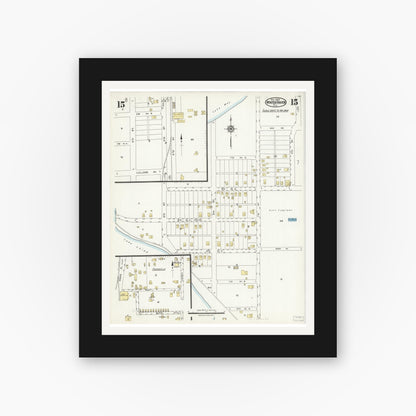 Old map wall art mockup — black gallery frame with white mat — Sanborn Fire Insurance Map from Winter Haven, Polk County, Florida (1924), Sheet #0015