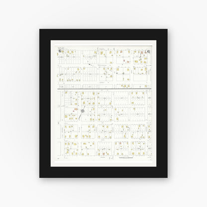 Old map wall art mockup — black gallery frame with white mat — Sanborn Fire Insurance Map from Rotan, Fisher County, Texas (1933), Sheet #0006