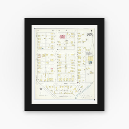 Old map wall art mockup — black gallery frame with white mat — Sanborn Fire Insurance Map from Cadillac, Wexford County, Michigan (1914), Sheet #0005