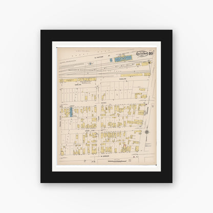 Old map wall art mockup — black gallery frame with white mat — Sanborn Fire Insurance Map from Sault Sainte Marie, Chippewa County, Michigan (1922), Sheet #0010