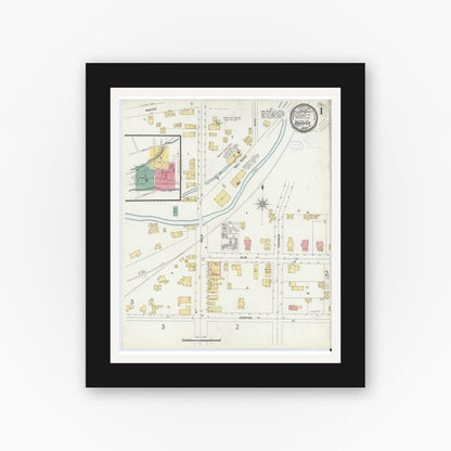 Old map wall art mockup — black gallery frame with white mat — Sanborn Fire Insurance Map from Andover, Allegany County, New York (1898), Sheet #0001
