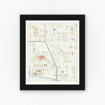 Old map wall art mockup — black gallery frame with white mat — Sanborn Fire Insurance Map from Clyde, Wayne County, New York (1906), Sheet #0007