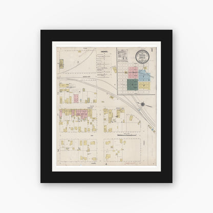 Old map wall art mockup — black gallery frame with white mat — Sanborn Fire Insurance Map from Davis, Yolo County, California (1911) - Complete Map Set