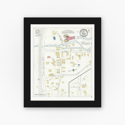 Old map wall art mockup — black gallery frame with white mat — Sanborn Fire Insurance Map from Akin, Montgomery County, New York (1911), Sheet #0001