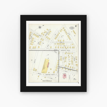 Old map wall art mockup — black gallery frame with white mat — Sanborn Fire Insurance Map from Everett, Middlesex County, Massachusetts (1903), Sheet #0002