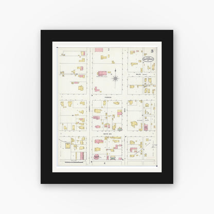 Old map wall art mockup — black gallery frame with white mat — Sanborn Fire Insurance Map from Independence, Jackson County, Missouri (1898), Sheet #0003