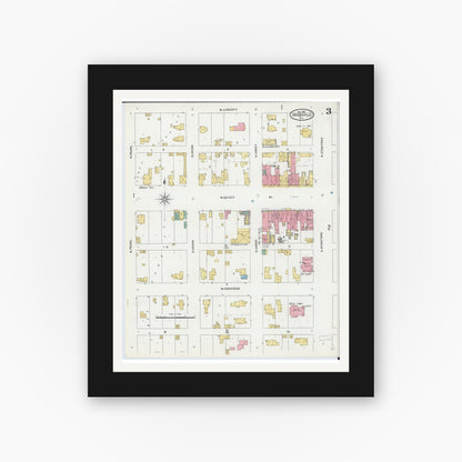 Old map wall art mockup — black gallery frame with white mat — Sanborn Fire Insurance Map from Griggsville, Pike County, Illinois (1905), Sheet #0003
