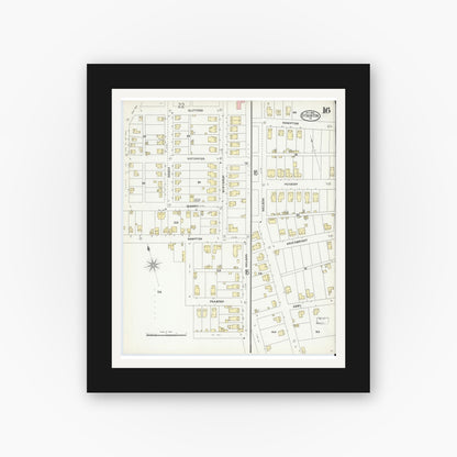 Old map wall art mockup — black gallery frame with white mat — Sanborn Fire Insurance Map from Staunton, Independent Cities, Virginia (1904), Sheet #0016