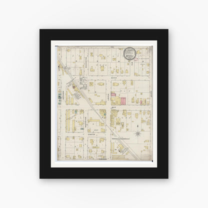 Old map wall art mockup — black gallery frame with white mat — Sanborn Fire Insurance Map from Bethany, Moultrie County, Illinois (1895), Sheet #0001
