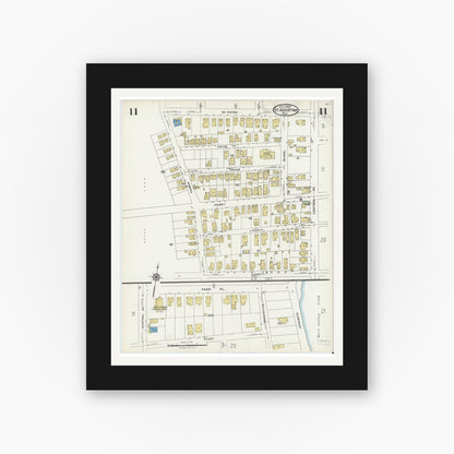 Old map wall art mockup — black gallery frame with white mat — Sanborn Fire Insurance Map from Saint Augustine, Saint John's County, Florida (1924), Sheet #0011