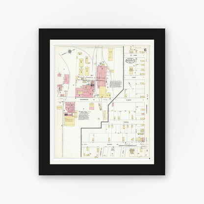Old map wall art mockup — black gallery frame with white mat — Sanborn Fire Insurance Map from Roosevelt, Middlesex County, New Jersey (1912), Sheet #0006