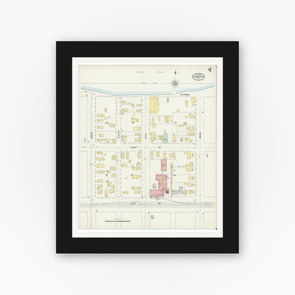 Old map wall art mockup — black gallery frame with white mat — Sanborn Fire Insurance Map from Dunkirk, Chautauqua County, New York (1898), Sheet #0004