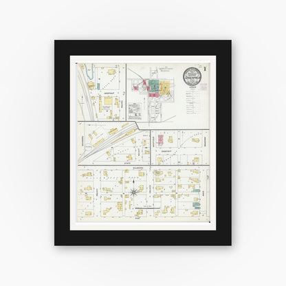 Old map wall art mockup — black gallery frame with white mat — Sanborn Fire Insurance Map from Greenfield, Greene County, Illinois (1906) - Complete Map Set