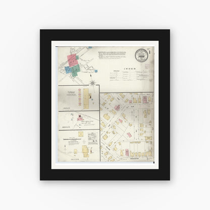 Old map wall art mockup — black gallery frame with white mat — Sanborn Fire Insurance Map from Sabina, Clinton County, Ohio (1907) - Complete Map Set