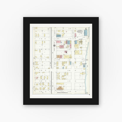 Old map wall art mockup — black gallery frame with white mat — Sanborn Fire Insurance Map from Auburn, De Kalb County, Indiana (1914), Sheet #0005