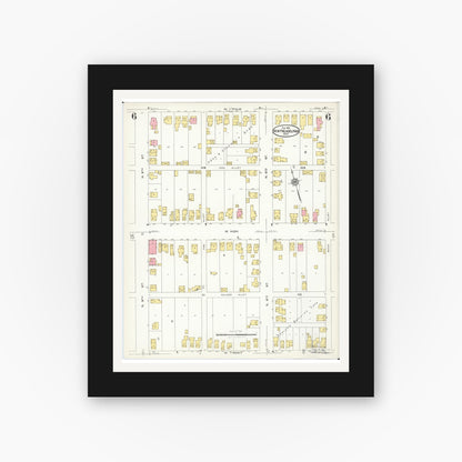Old map wall art mockup — black gallery frame with white mat — Sanborn Fire Insurance Map from New Philadelphia, Tuscarawas County, Ohio (1926), Sheet #0006